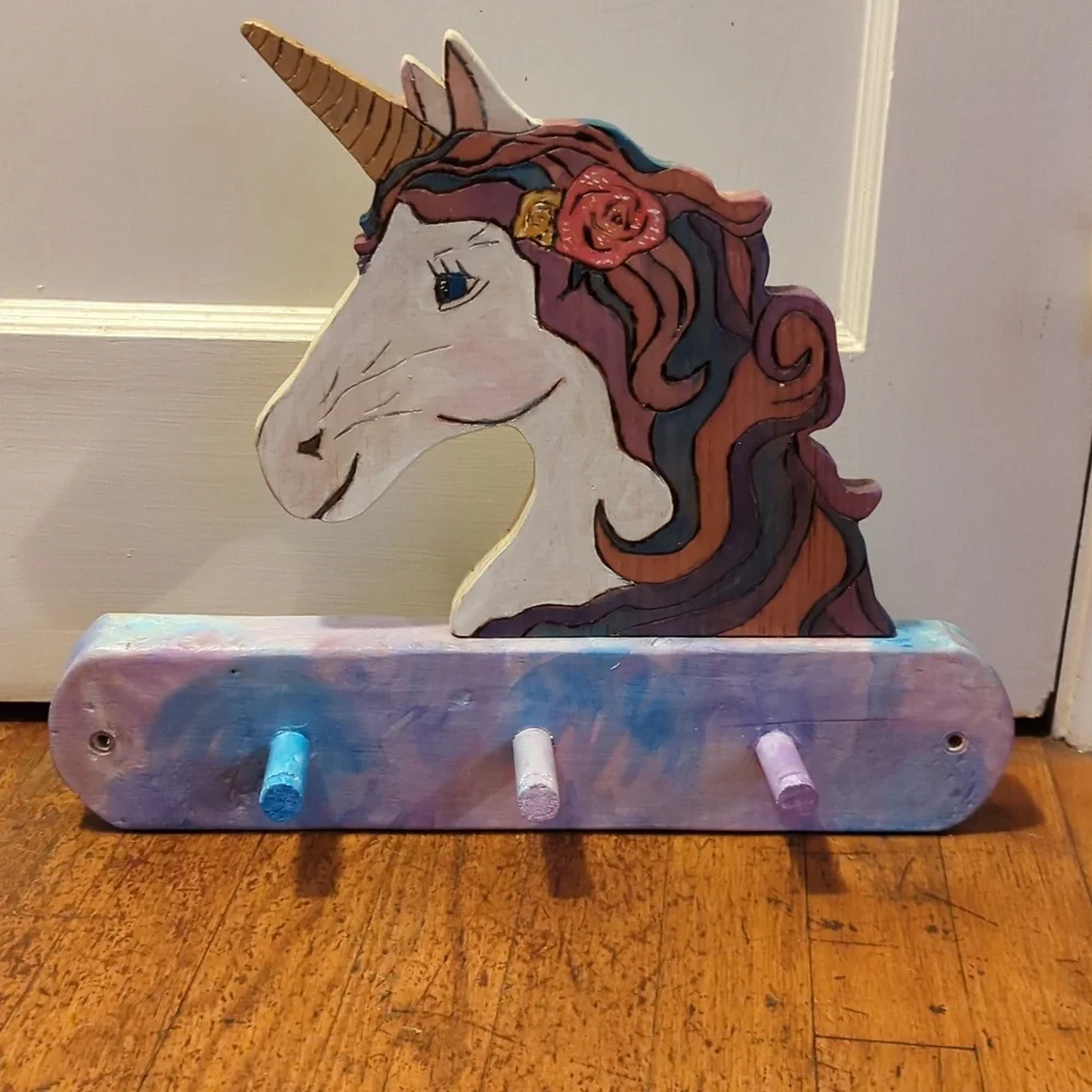 Handmade Wood Unicorn 3 Peg Wall Rack